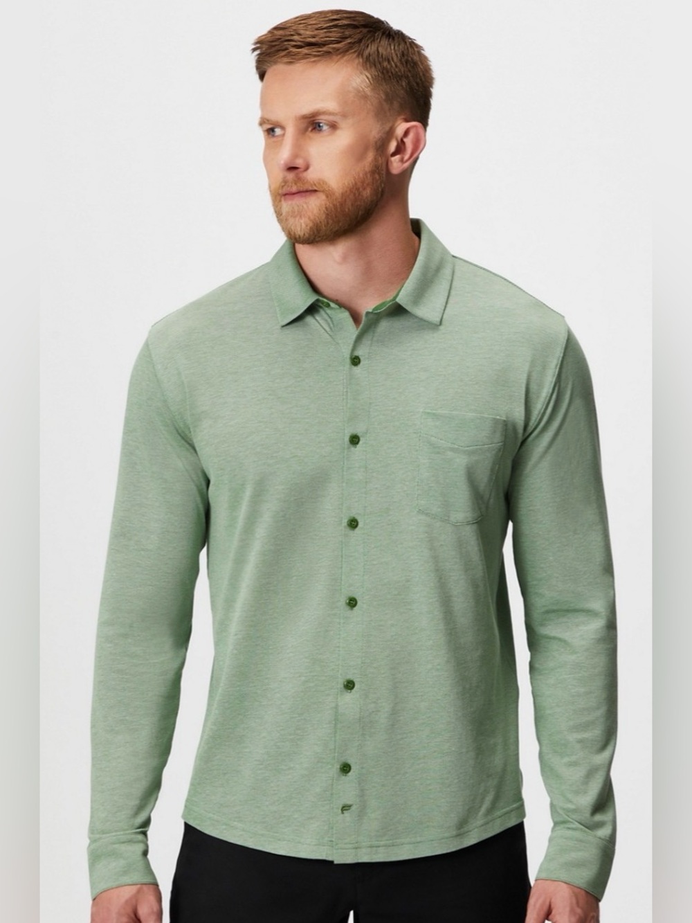 Fabletics The Dash Long Sleeve Button Up Neo Olive Heather Men’s Large